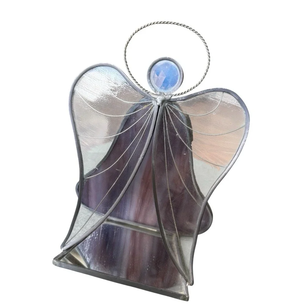 Stained Glass Praying Standing Angel Pink & Lavender Mirrored 7 1/4